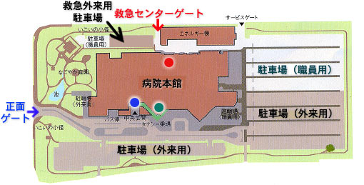 病院出入り口と駐車場の図面